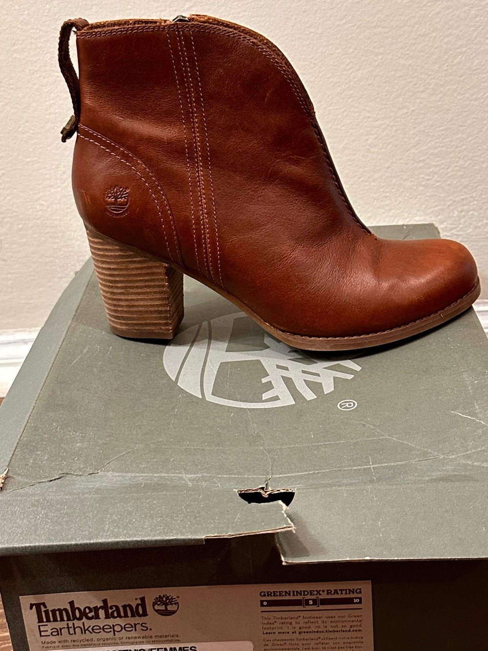 Timberland Earthkeepers Women's Cognac Brown Leather Stacked Heel Ankle Boots